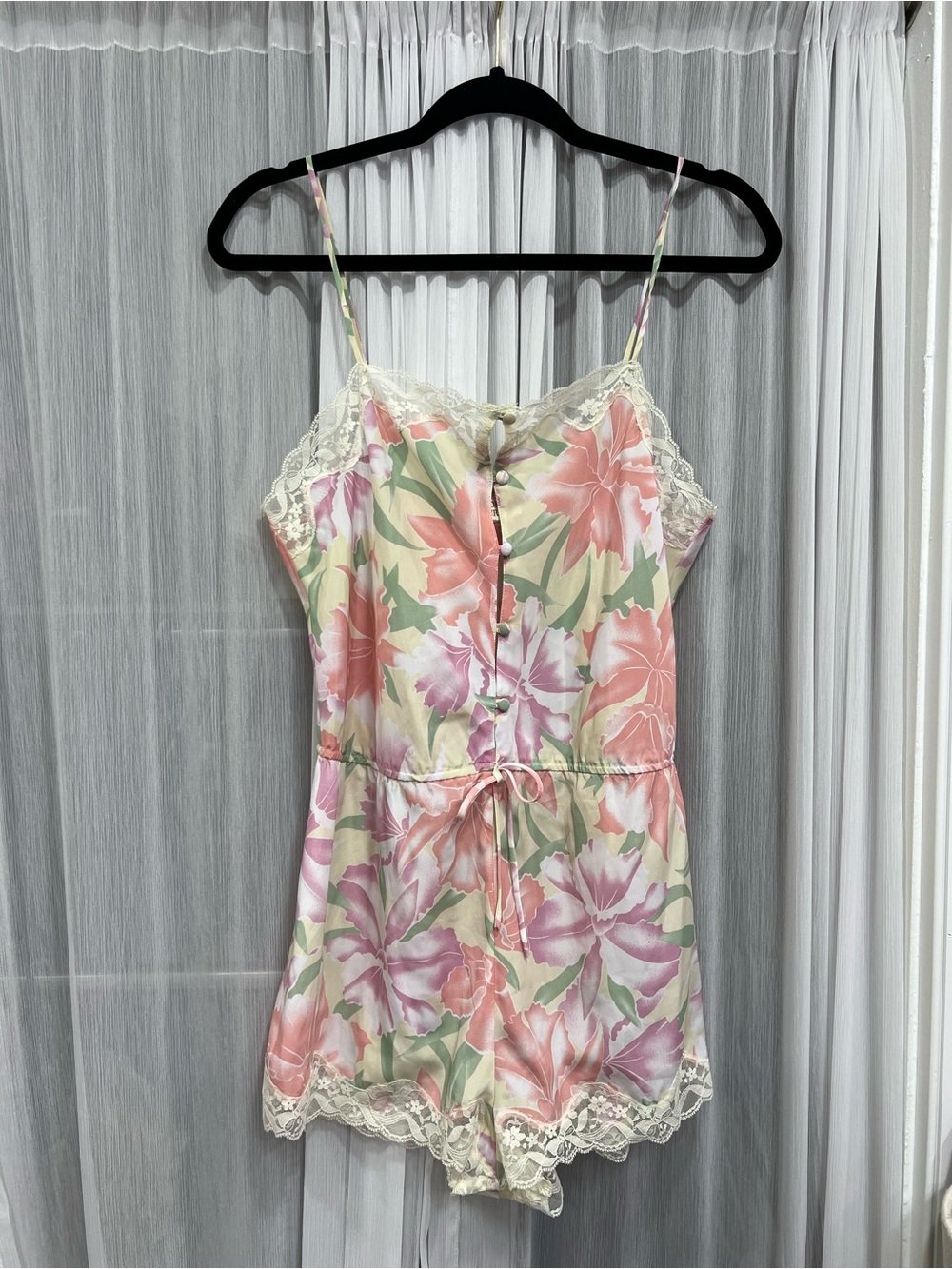 Victoria's Secret Gold Label Pink & Green Floral Print Romper size small 90’s pj